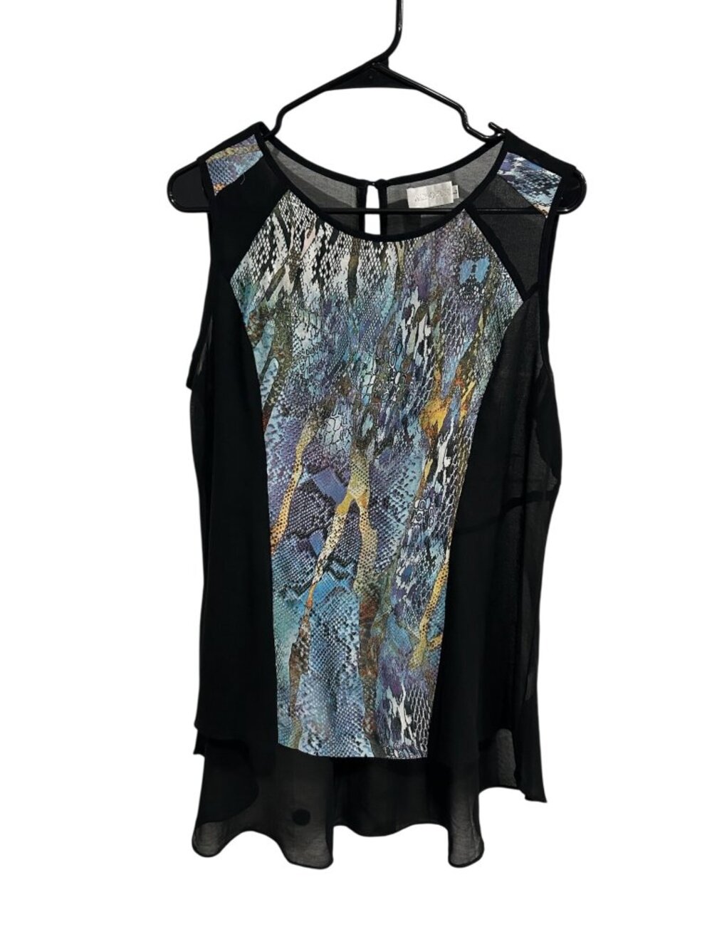 Adore Large Sleeveless Sheer Black Blouse Snakeskin Panel Alt Aesthetic Noir
